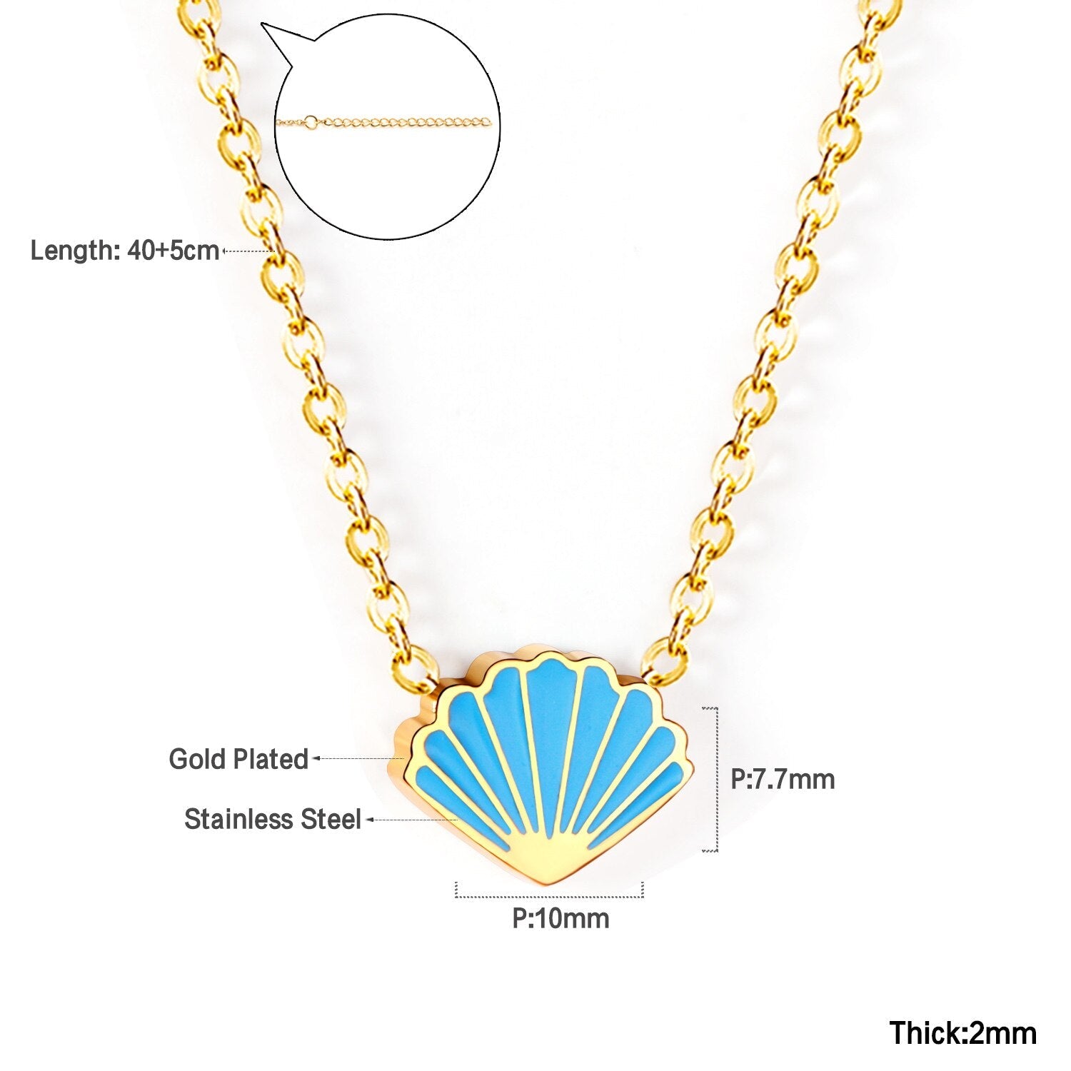 ASON Blue Shell Shape Pendant Necklace Stainless Steel Gold/Silver Color Chain for Women Men Fashion Jewelry Accessories asonjewelry